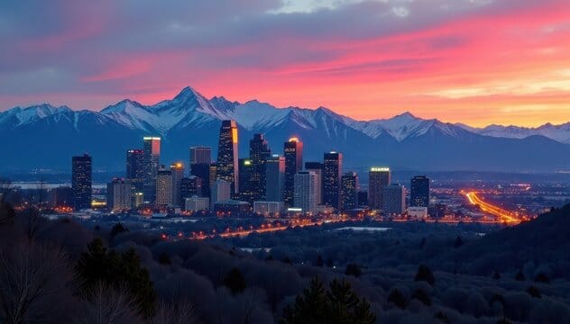 Denver skyline representing custom wine cellar services in Denver
