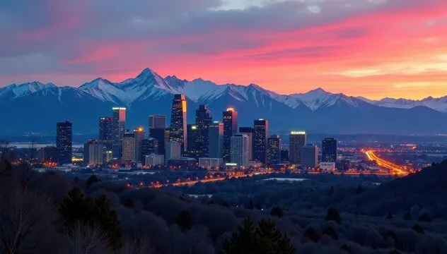 Denver skyline representing custom wine cellar services in Denver