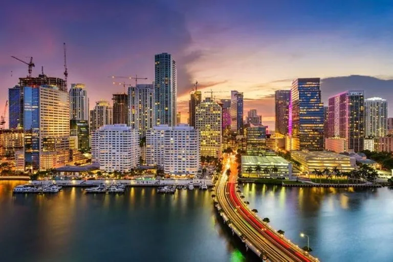 South Florida city skyline at dusk representing wine cellar design services